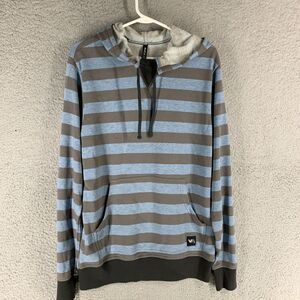 RVCA Hoodie Mens M Blue Gray Striped‎ Pullover Surf Sweatshirt